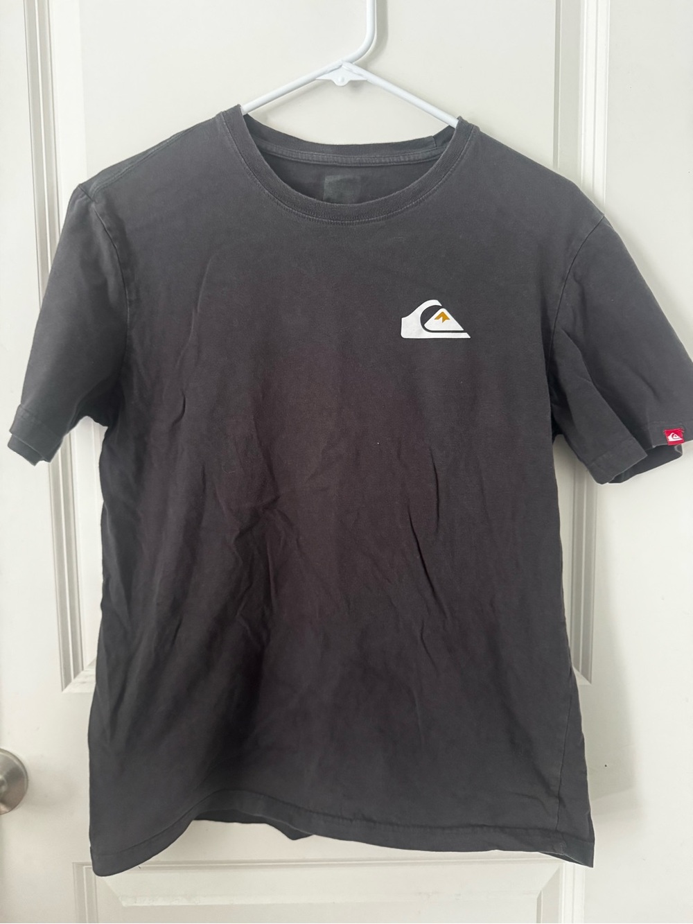 Quiksilver Black Short Sleeve Logo Tee with White & Yellow Chest Emblem